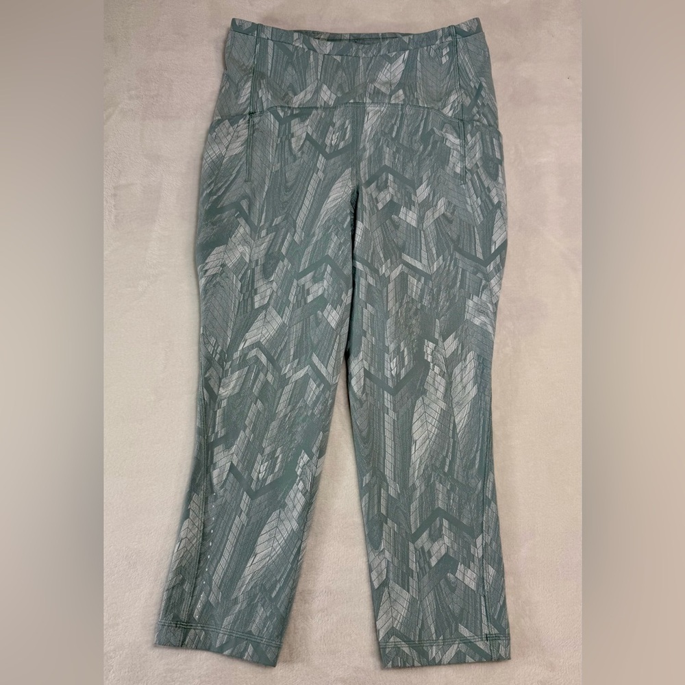 Lululemon Swift Speed High Rise Crop leggings 8 silver green blue jacquard